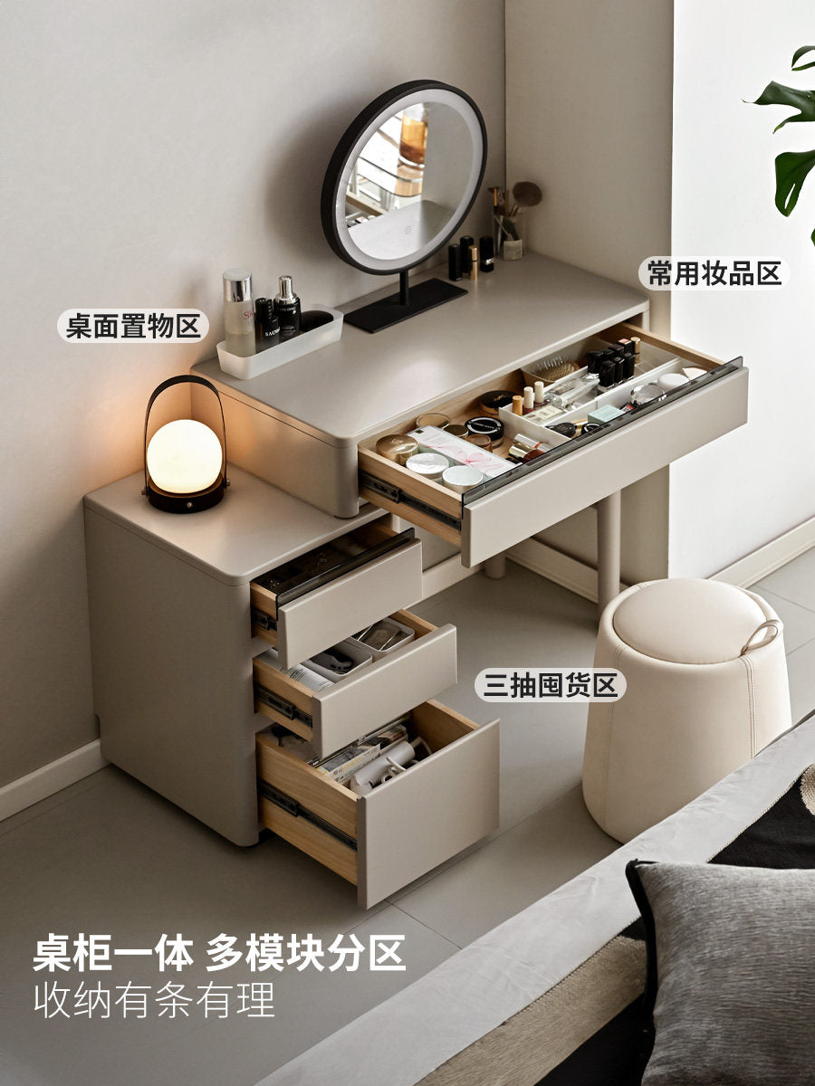 【预售20天】实木化妆桌卧室轻奢化妆台收纳柜一体灰色伸缩梳妆台
